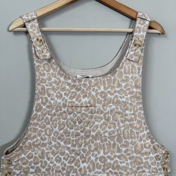 Storia Leopard Print Jacquard Overall Mini Dress Women's Large Beige Boho NWOT - Picture 5 of 10